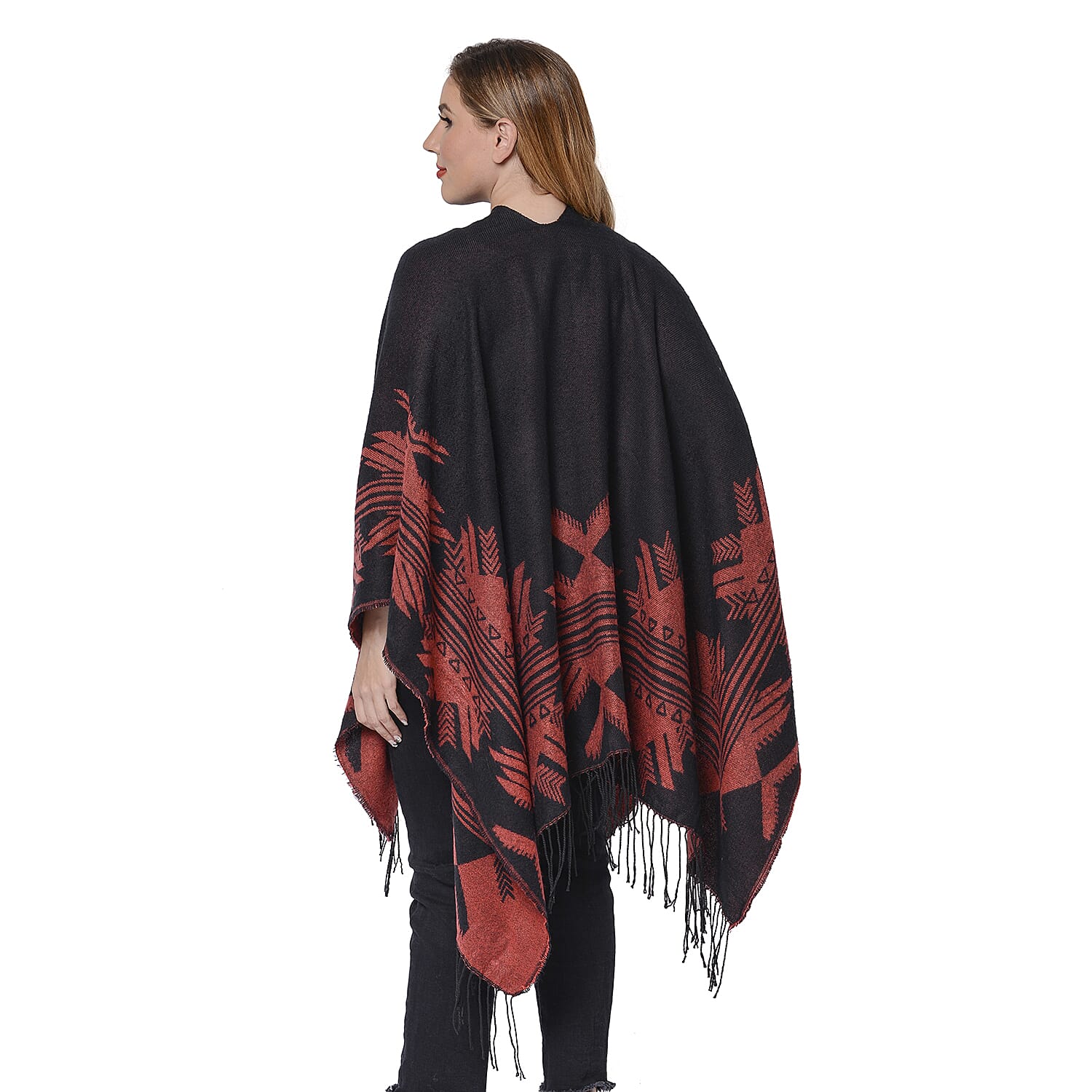 Snowflake Pattern Kimono (Size 135x75+13cm) - Black and Red