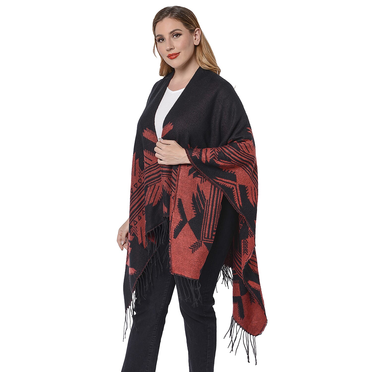 Snowflake Pattern Kimono (Size 135x75+13cm) - Black and Red