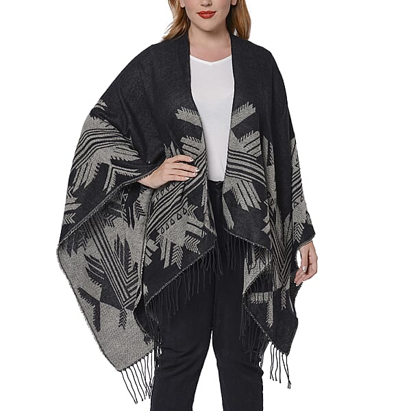 Snowflake Pattern Kimono Black and Grey Colour - 3679225 - TJC