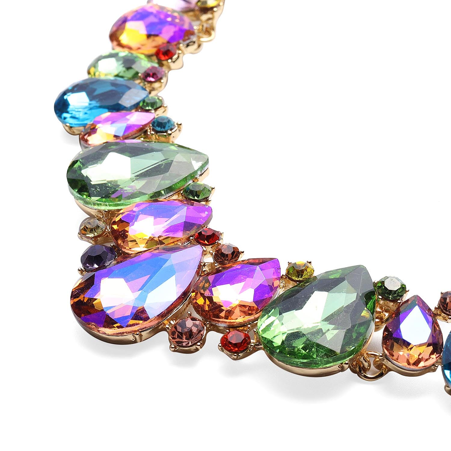 Multi Colour Austrian Crystal, Simulated Multi Colour Gemstone Necklace (Size 23) in Yellow Gold Tone