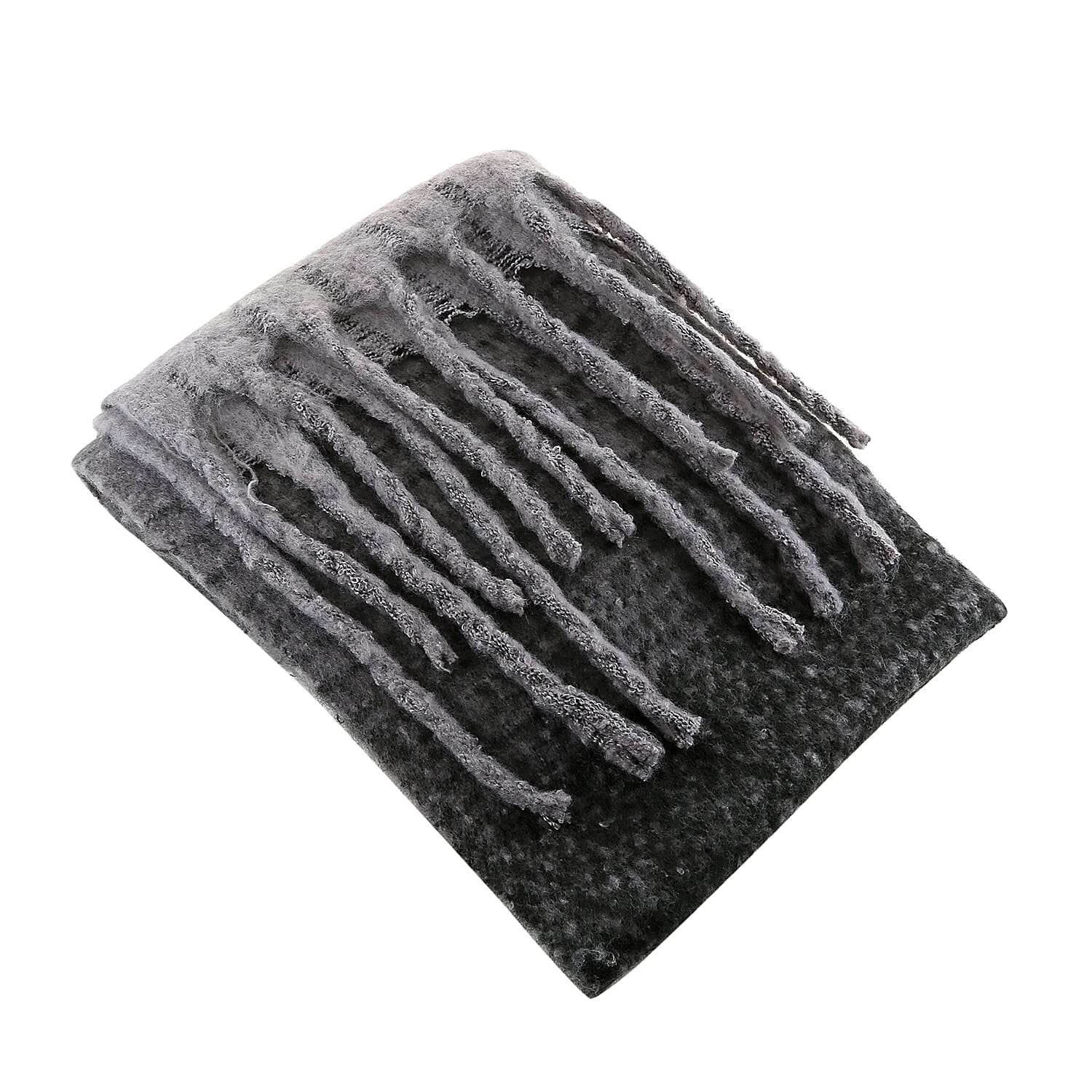 Grey and Black Colour Ladies Scarf with Tassels (Size 45x190+18cm)