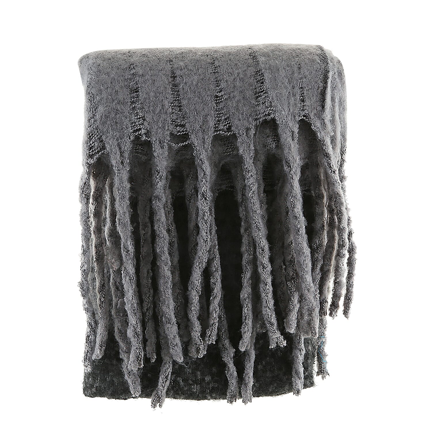 Grey and Black Colour Ladies Scarf with Tassels (Size 45x190+18cm)