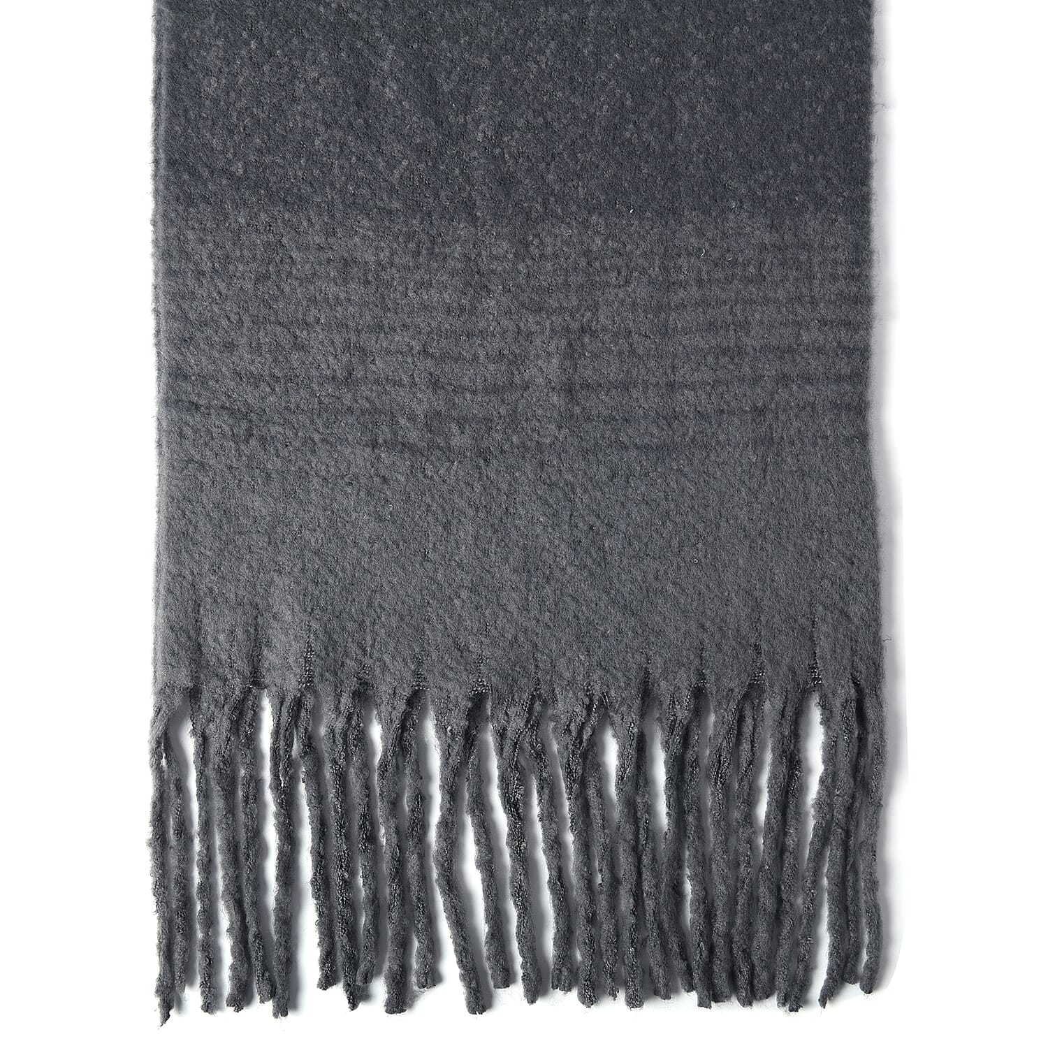 Grey and Black Colour Ladies Scarf with Tassels (Size 45x190+18cm)