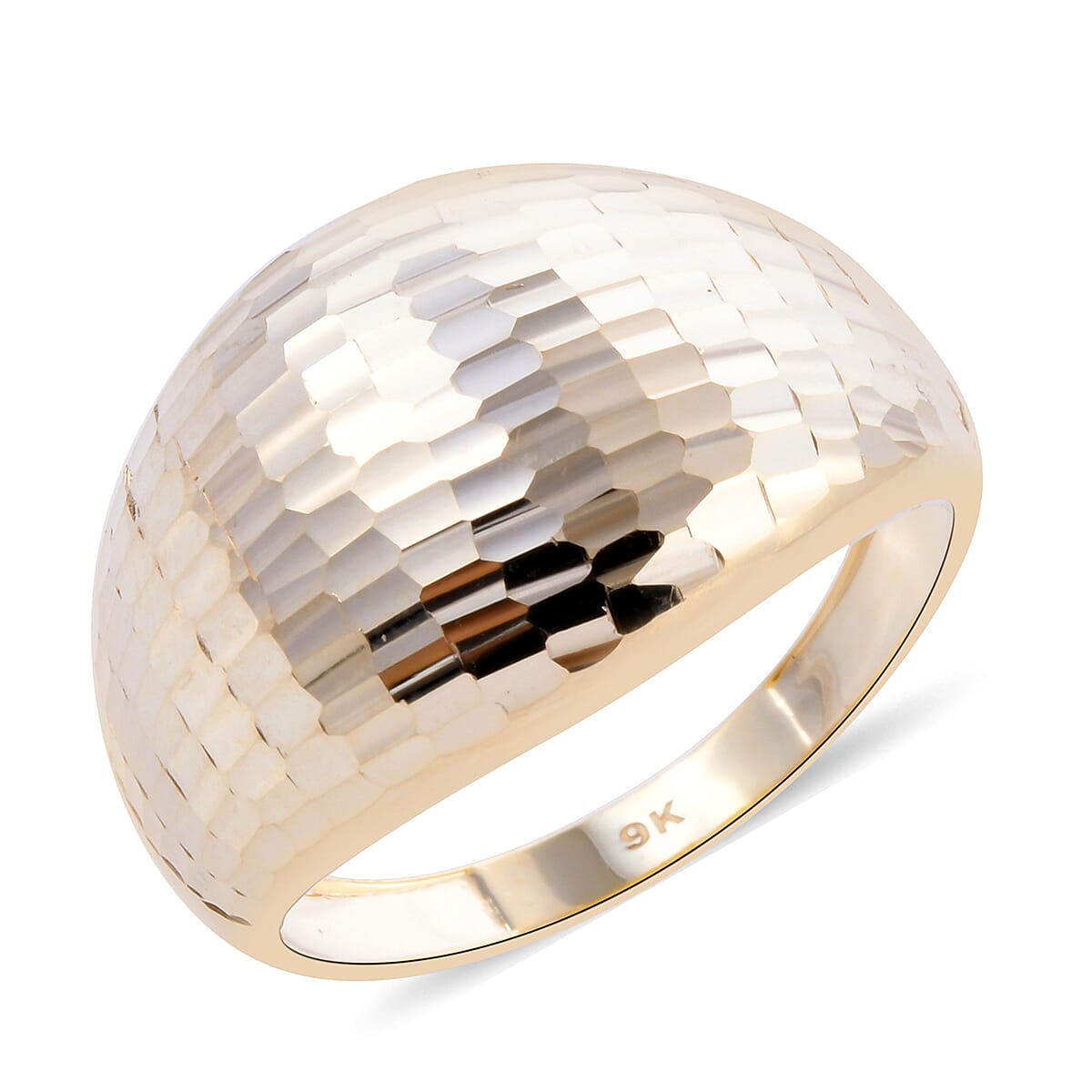 9K Yellow Gold Diamond Cut Dome Ring