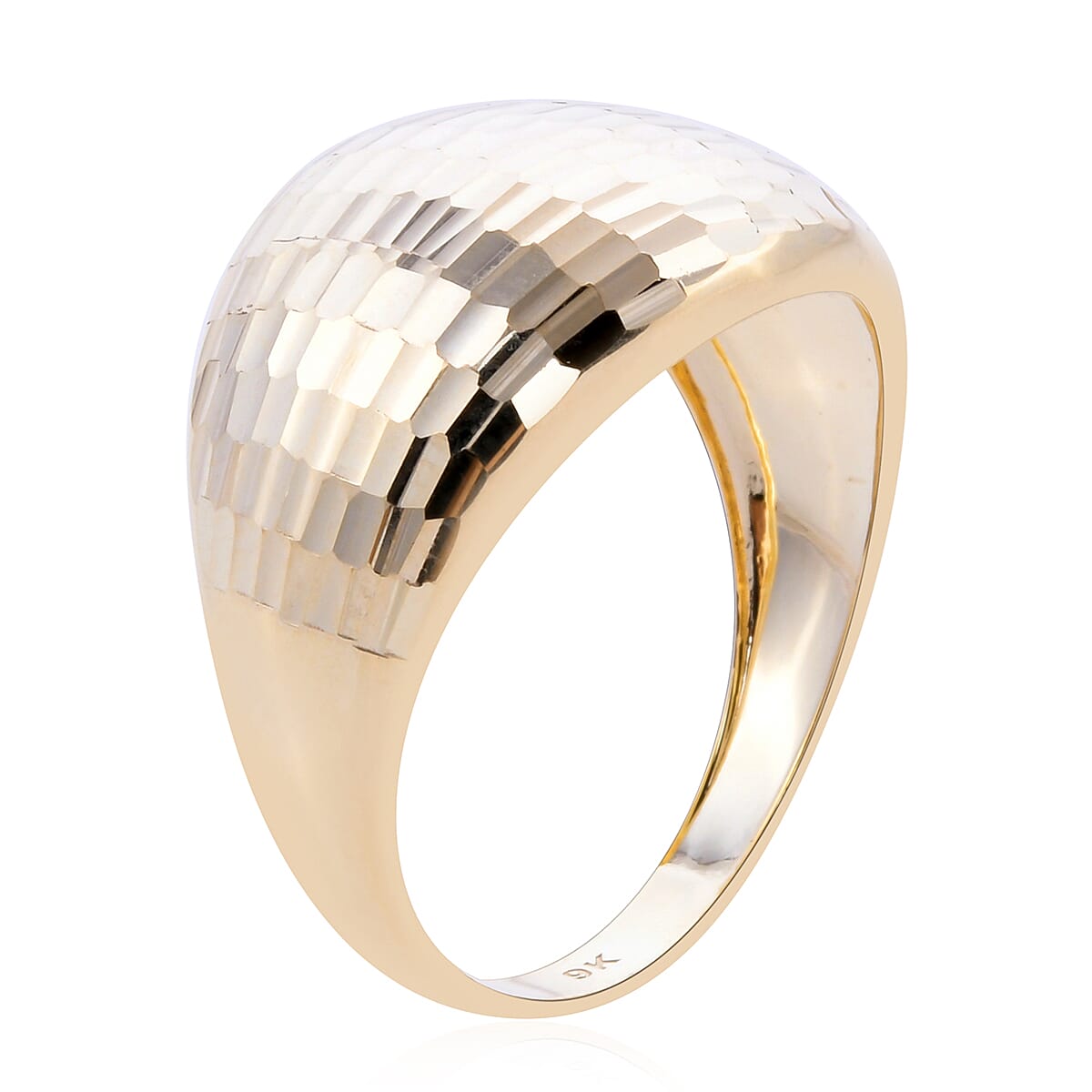 9K Yellow Gold Diamond Cut Dome Ring