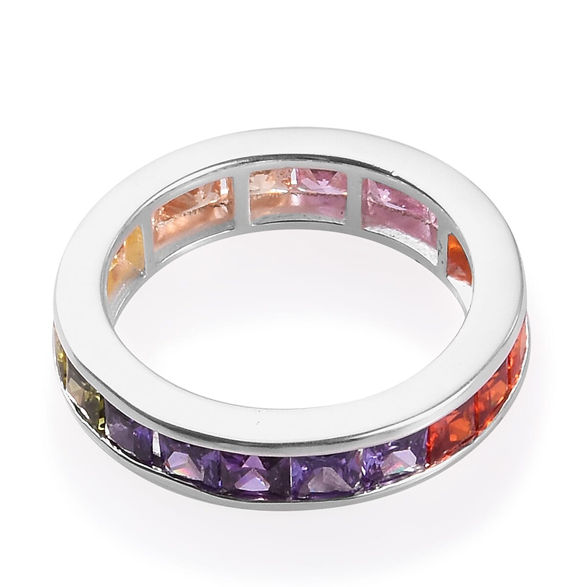 Simulated Multi Colour Gemstone Full-Eternity Band Ring in Sterling Silver