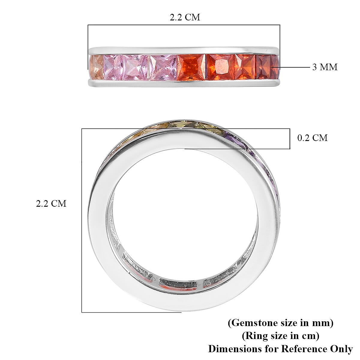 Elanza- Designer Inspired - Princess Cut Channel Set Simulated Rainbow Sapphire Ring in Sterling Silver Ring Ct wt 3.82 Cts