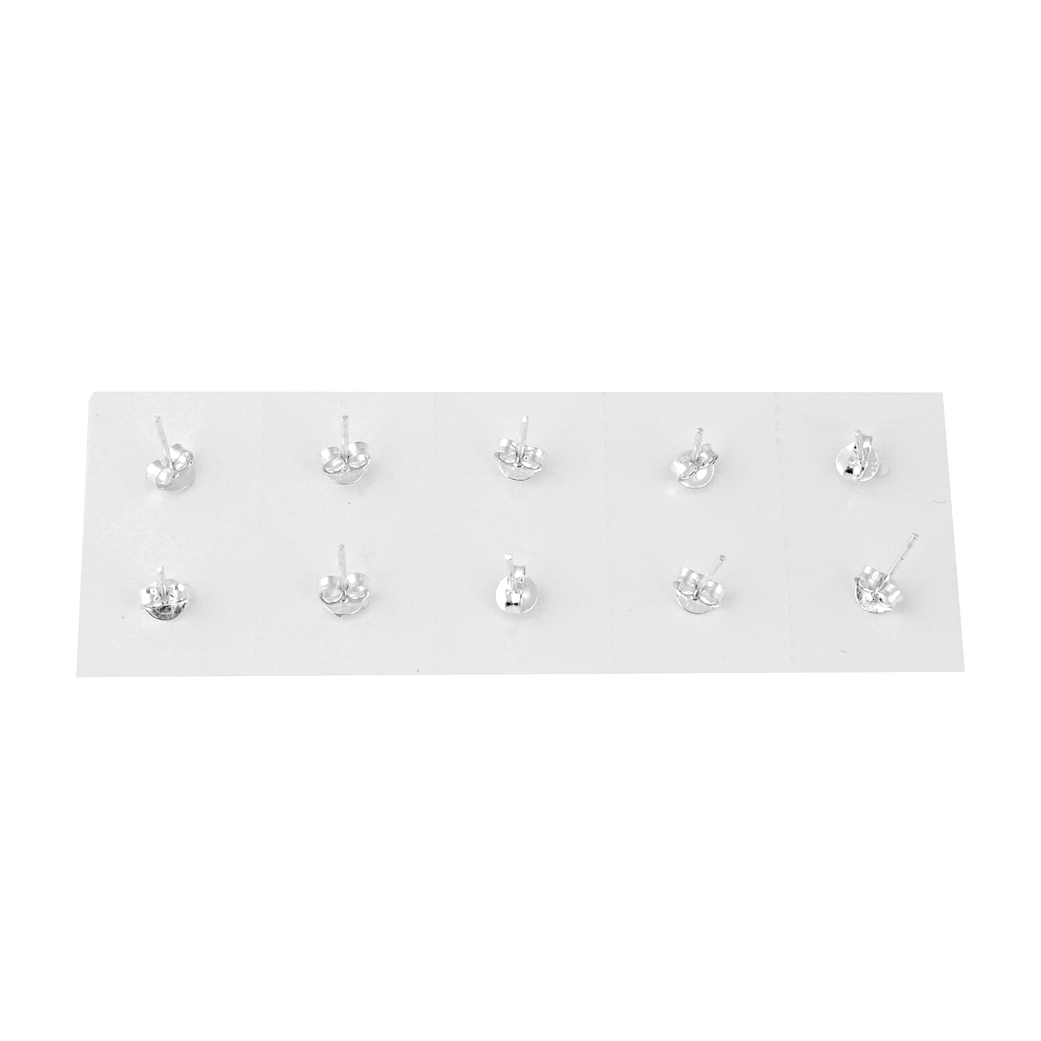 Set of 5 - Simulated Diamond Princess, Round, Oval, Heart and Trillion Shape Earrings (with INDIVIDUAL STERLING SILVER Push Backs) in Sterling Silver