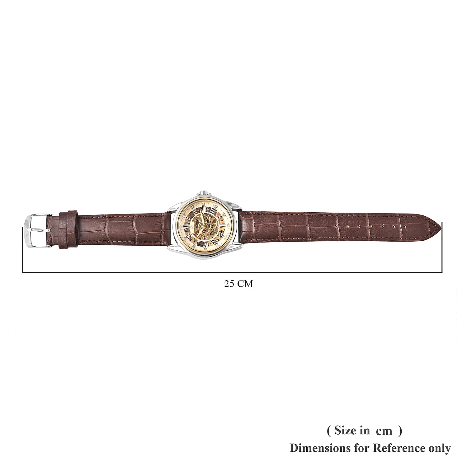 GENOA Automatic Mechanical Movement White Austrian Crystal Studded Water Resistant Skeleton Watch with Brown Leather Strap