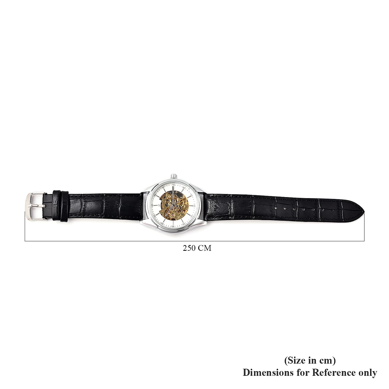 GENOA Automatic Mechanical Movement White Dial Water Resistant Skeleton Watch with Black Leather Strap