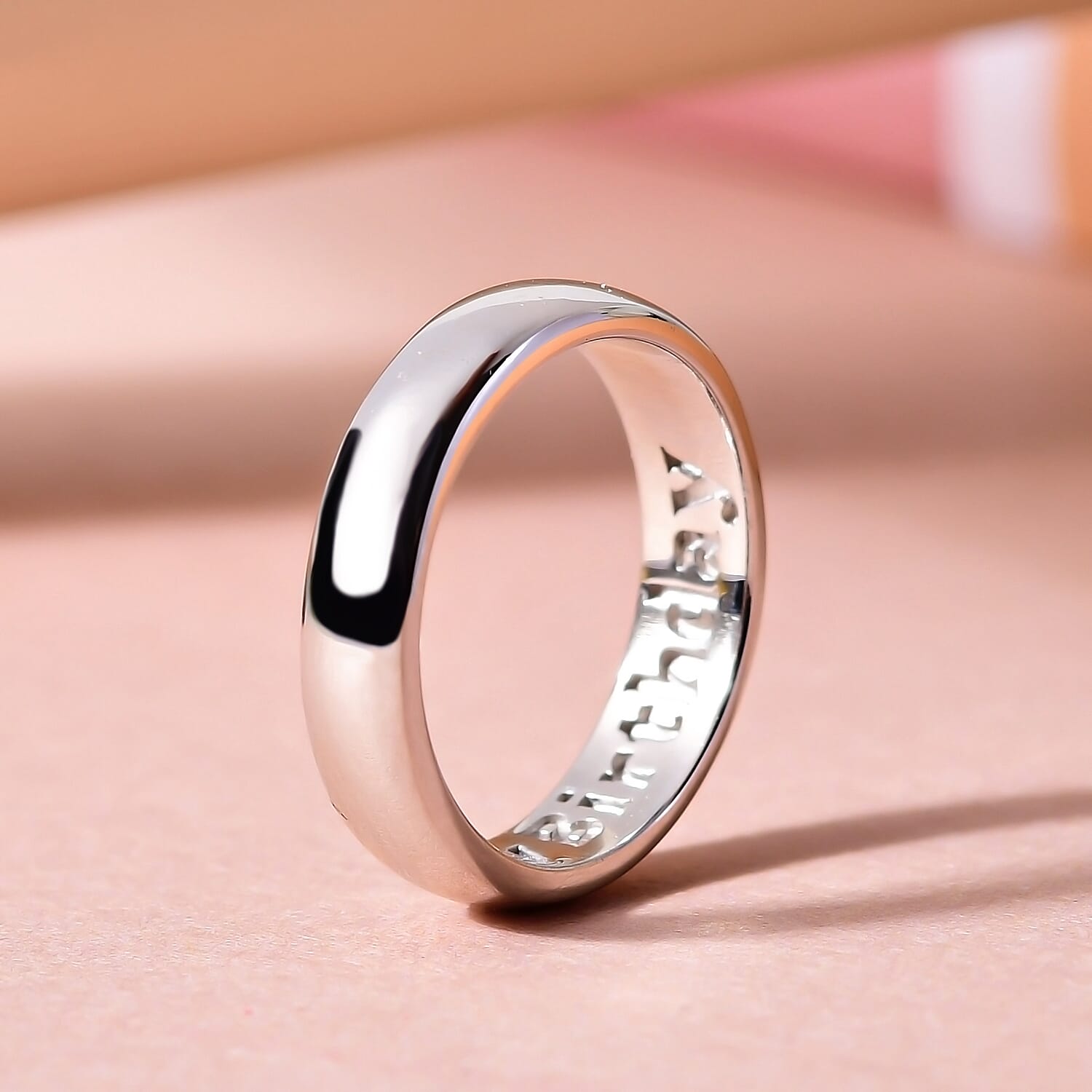 Platinum Overlay Sterling Silver Happy Birthday Engraved Band Ring