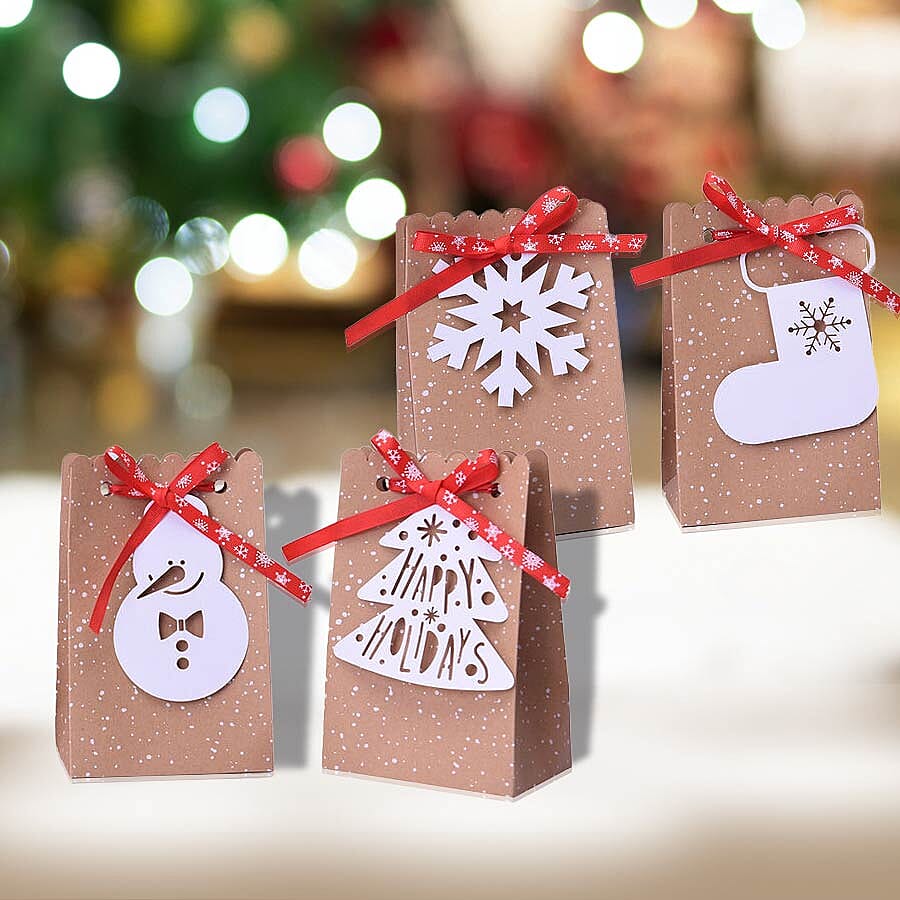 24 Piece Set- Brown Bags with Red Ribbons