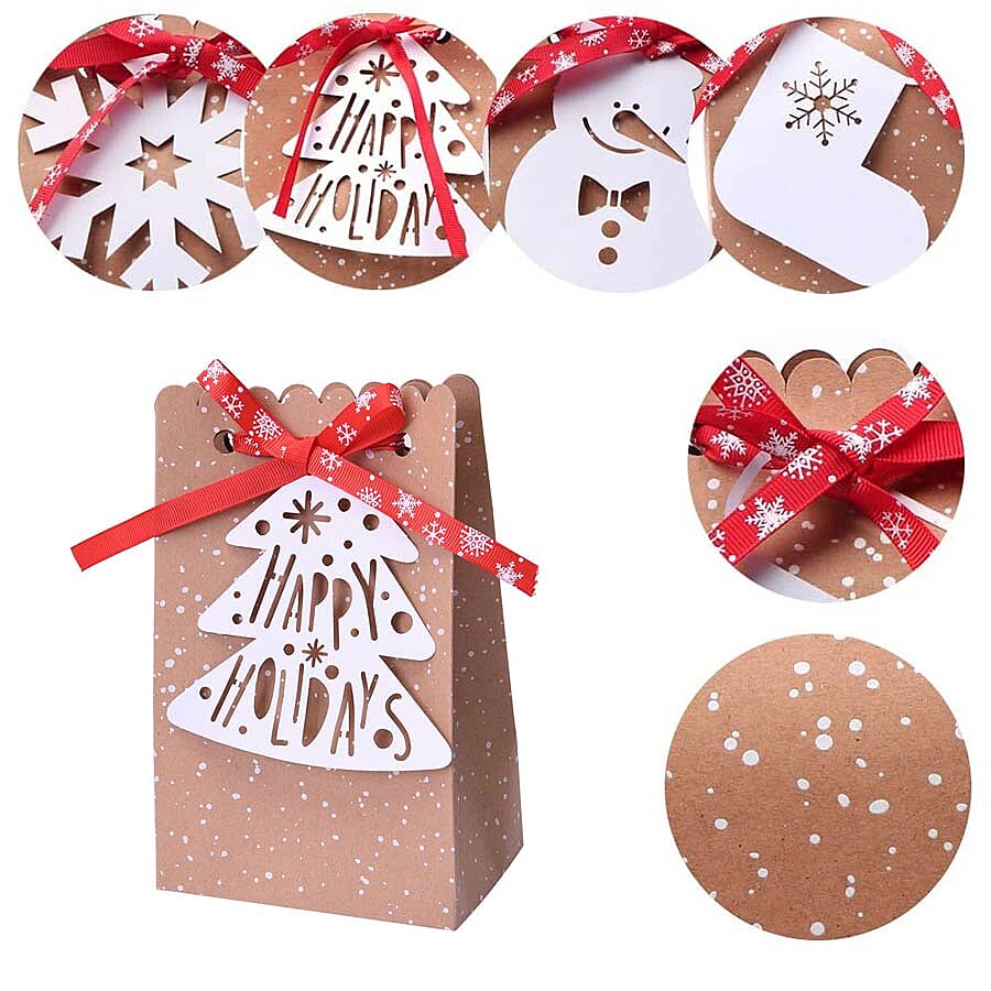 24 Piece Set- Brown Bags with Red Ribbons