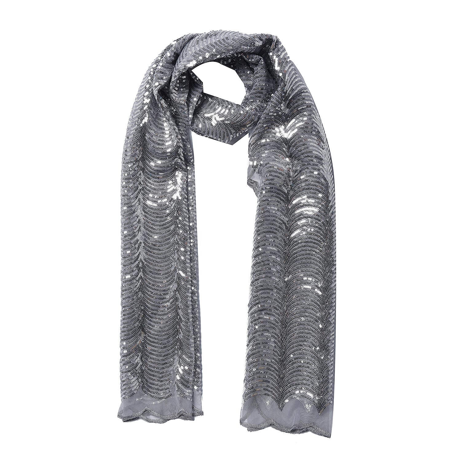 Scallop Pattern Sequin Scarf (Size 58x190 Cm) - Slate Silver