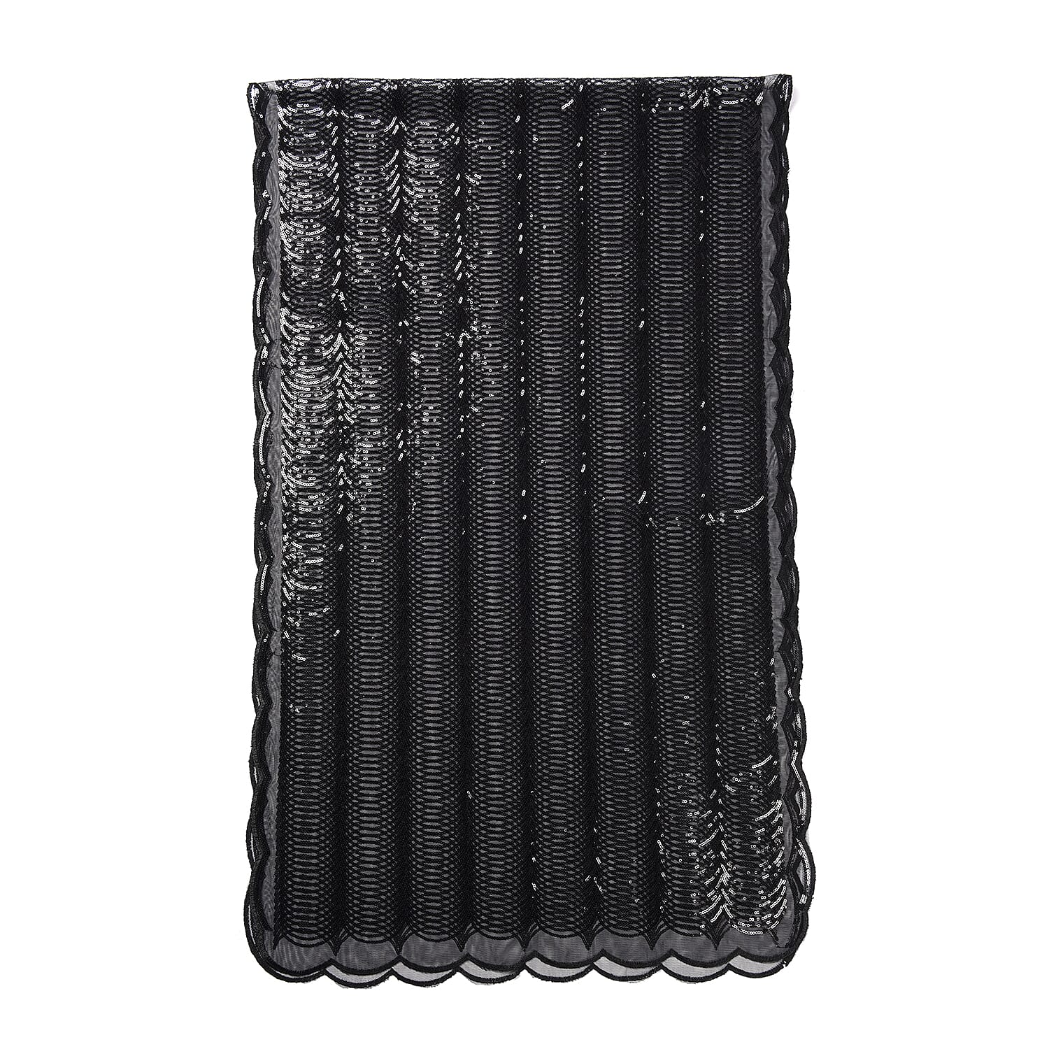 Scallop Pattern Sequin Scarf (Size 58x190 Cm) - Black