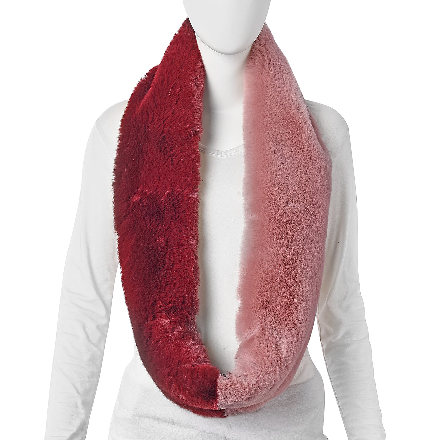 Pink and Burgundy Faux Fur Infinity Scarf (Size 70x15cm)