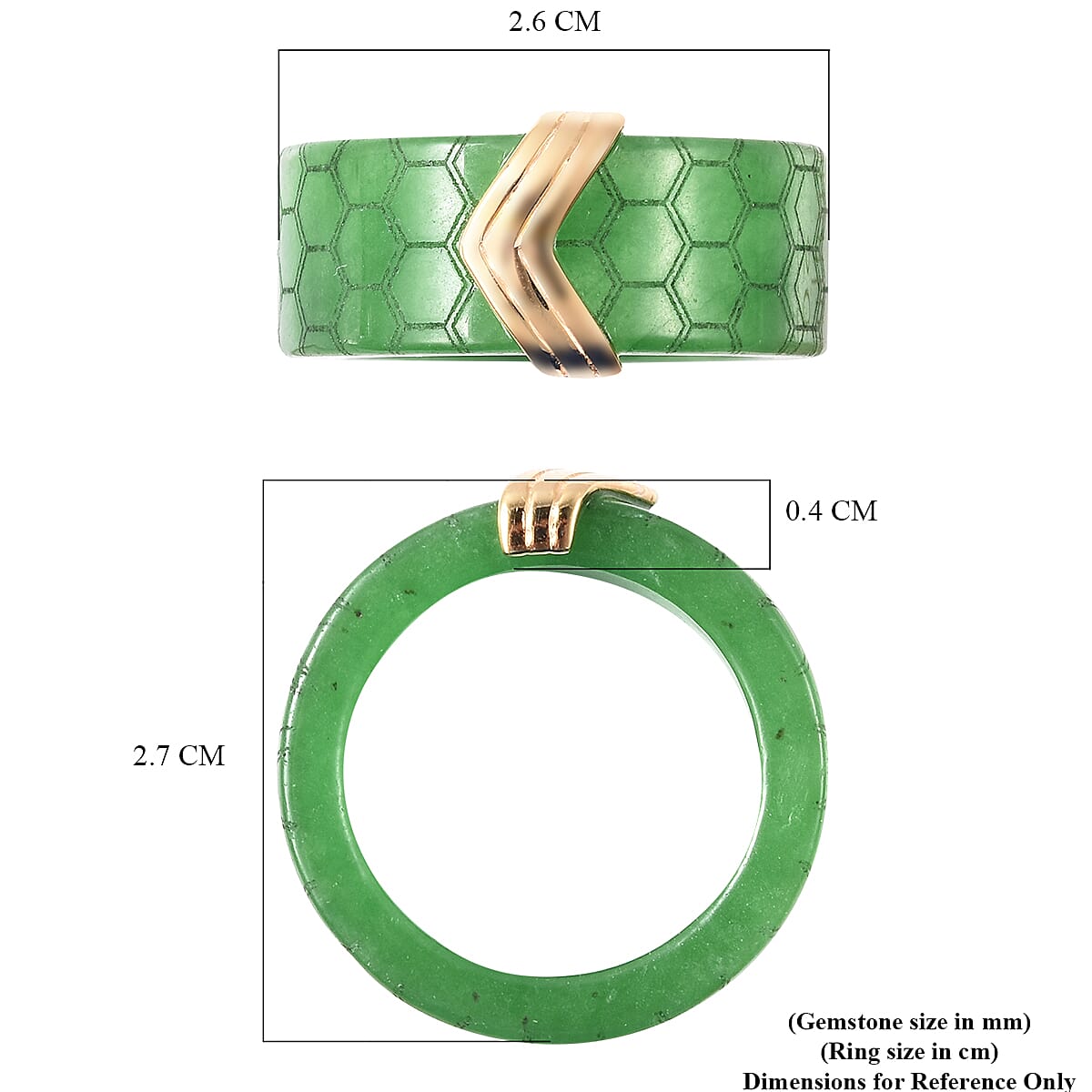 Green Jade Honey Comb Design Ring in Yellow Gold Overlay Sterling Silver 38.50 Ct.
