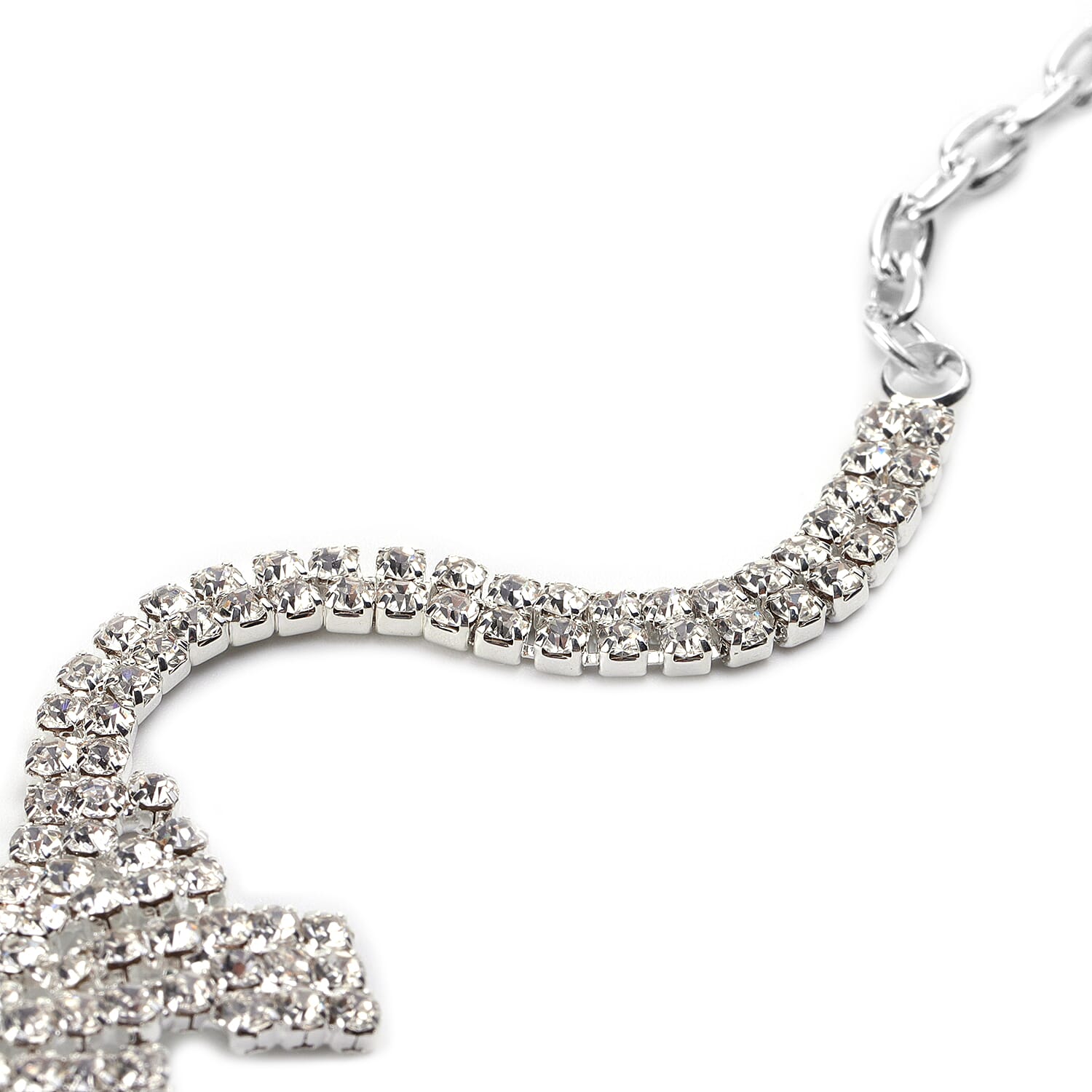 2 Piece Set White Austrian Crystal Earrings (with Push Back) and Necklace (Size 22 with 2 Inch Extender) in Silver Tone - Waterfall