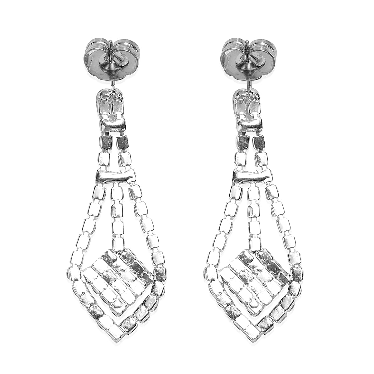 2 Piece Set White Austrian Crystal Earrings (with Push Back) and Necklace (Size 22 with 2 Inch Extender) in Silver Tone - Waterfall