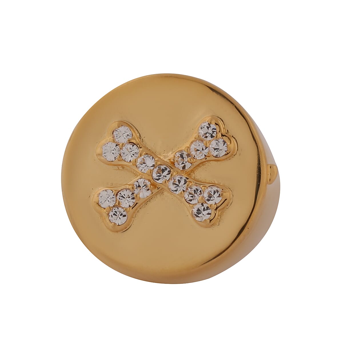 J Francis White Colour Crystal Signet Ring in Yellow Gold Tone