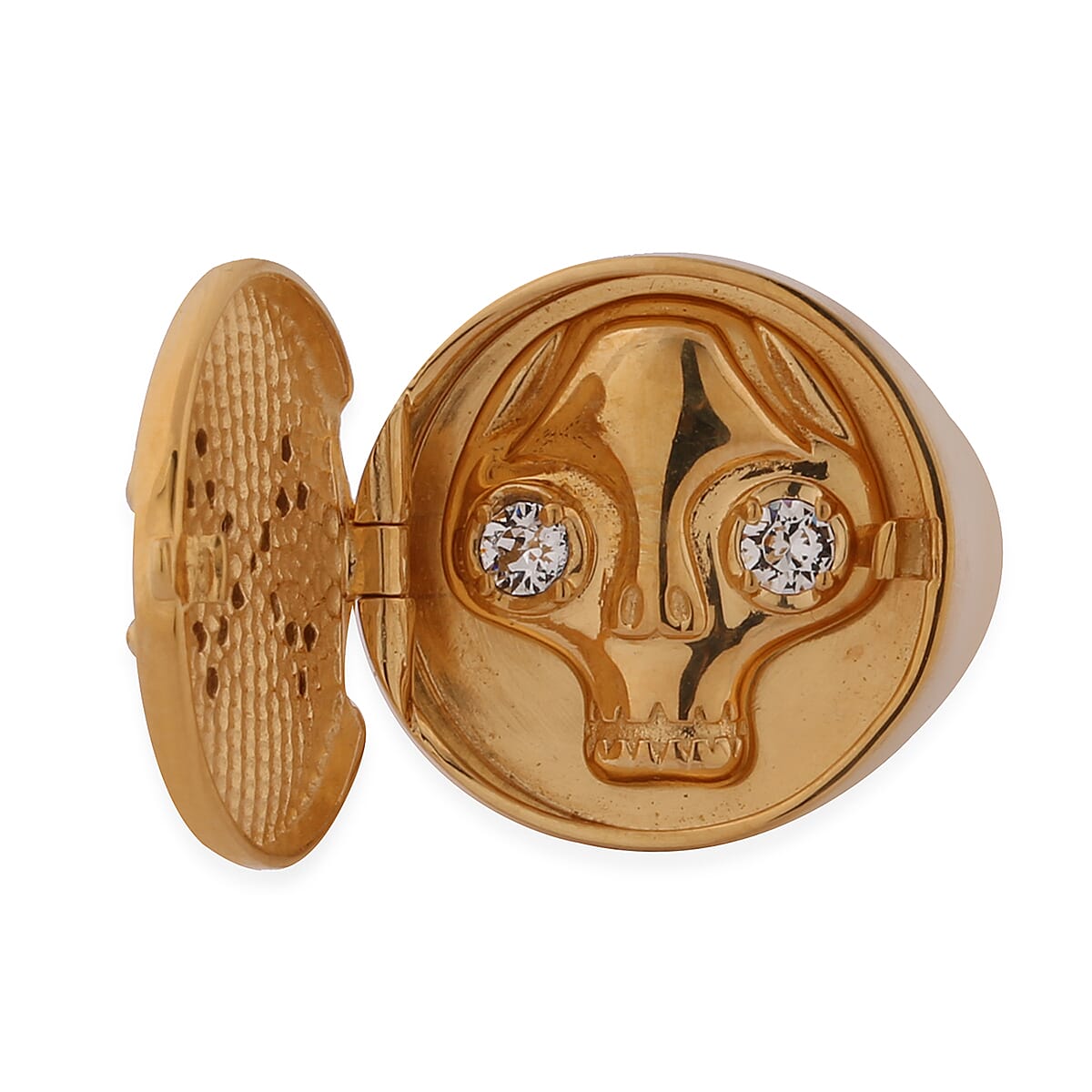 J Francis White Colour Crystal Signet Ring in Yellow Gold Tone