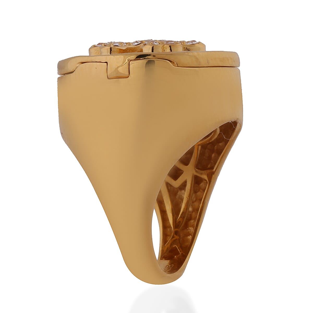J Francis White Colour Crystal Signet Ring in Yellow Gold Tone