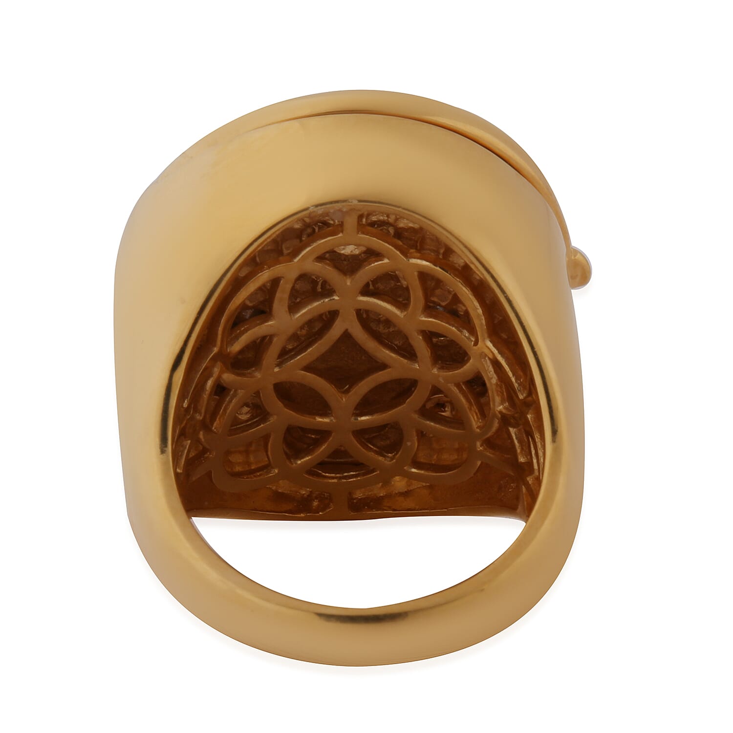 J Francis White Colour Crystal Signet Ring in Yellow Gold Tone