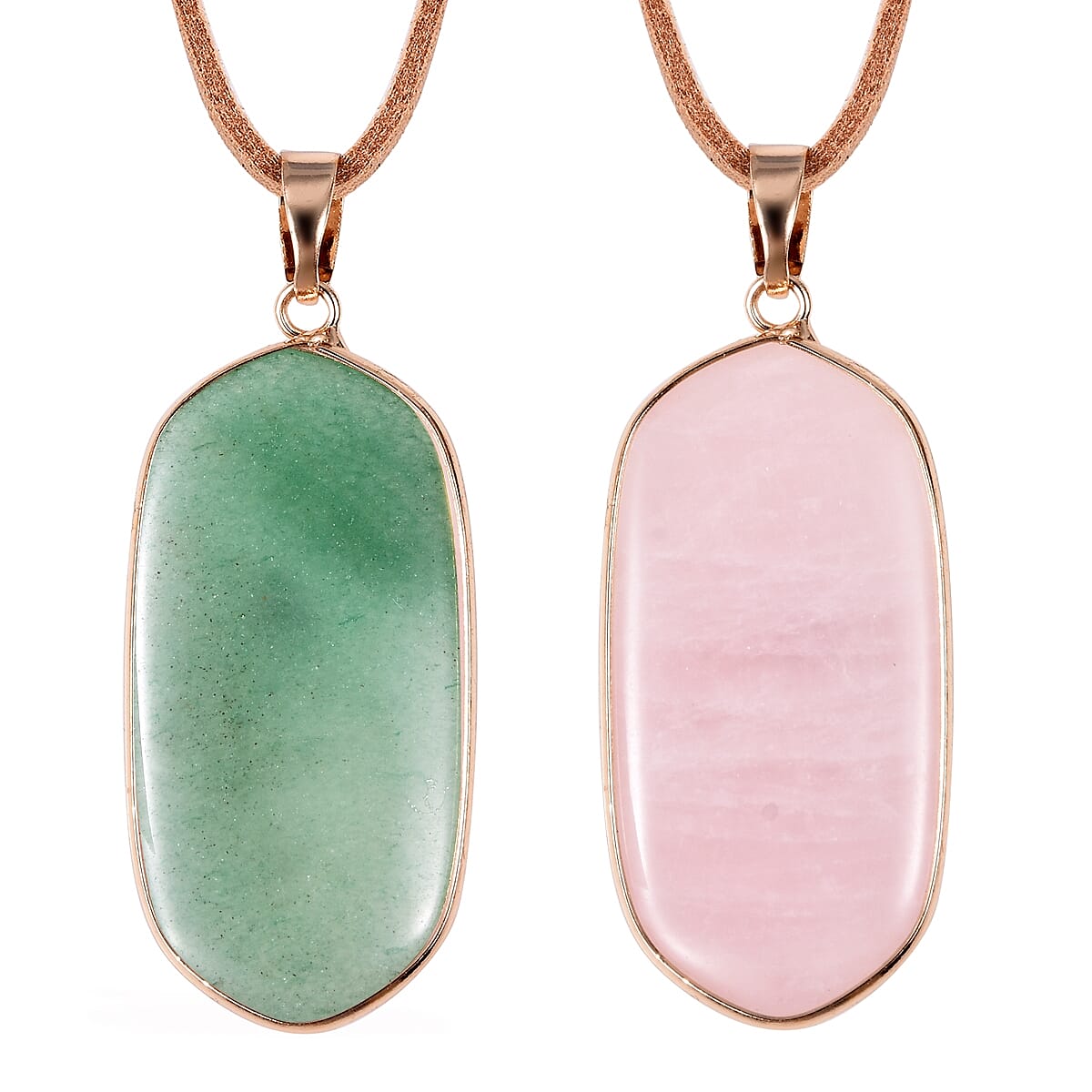 Set of 2 -  Green Aventurine and Rose Quartz Necklace (Size 23 with 2 inch Extender) in Yellow Gold Tone