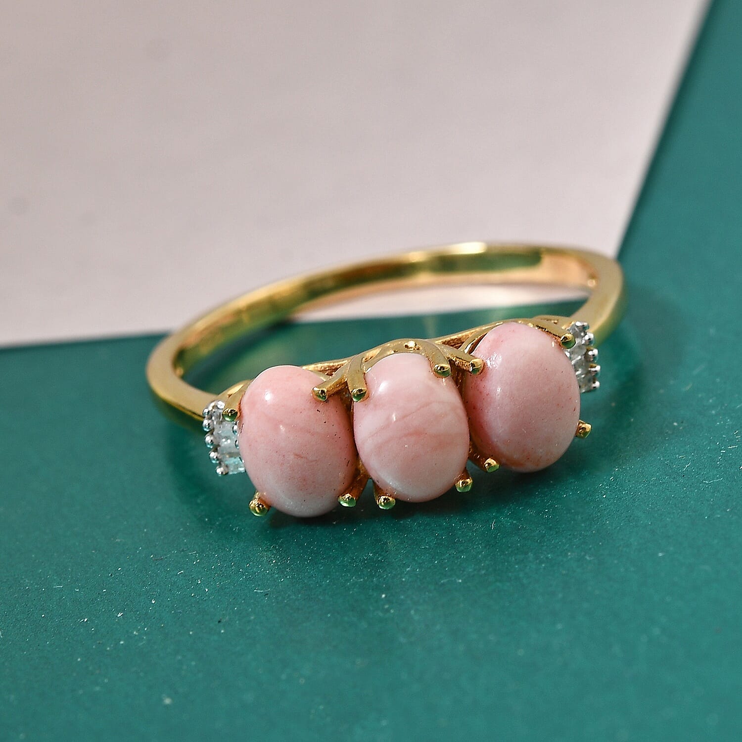 Oregon Sunrise Peach Opal and Diamond Ring in 14K Gold Over Sterling Silver