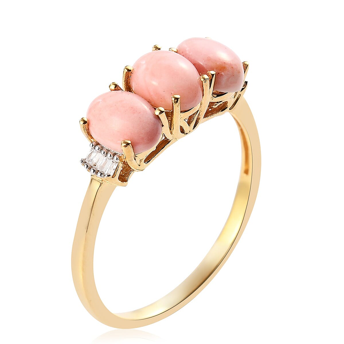 Oregon Sunrise Peach Opal and Diamond Ring in 14K Gold Over Sterling Silver