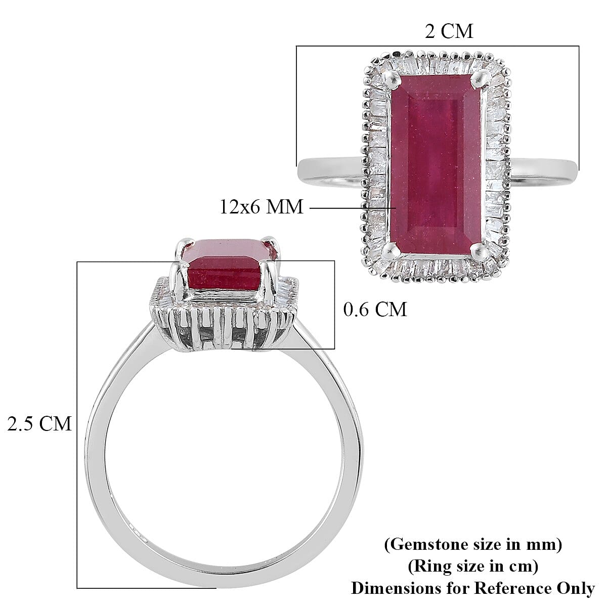 AA African Ruby (FF) and Natural Diamond Ring in Platinum Overlay Sterling Silver 4.00 Ct.