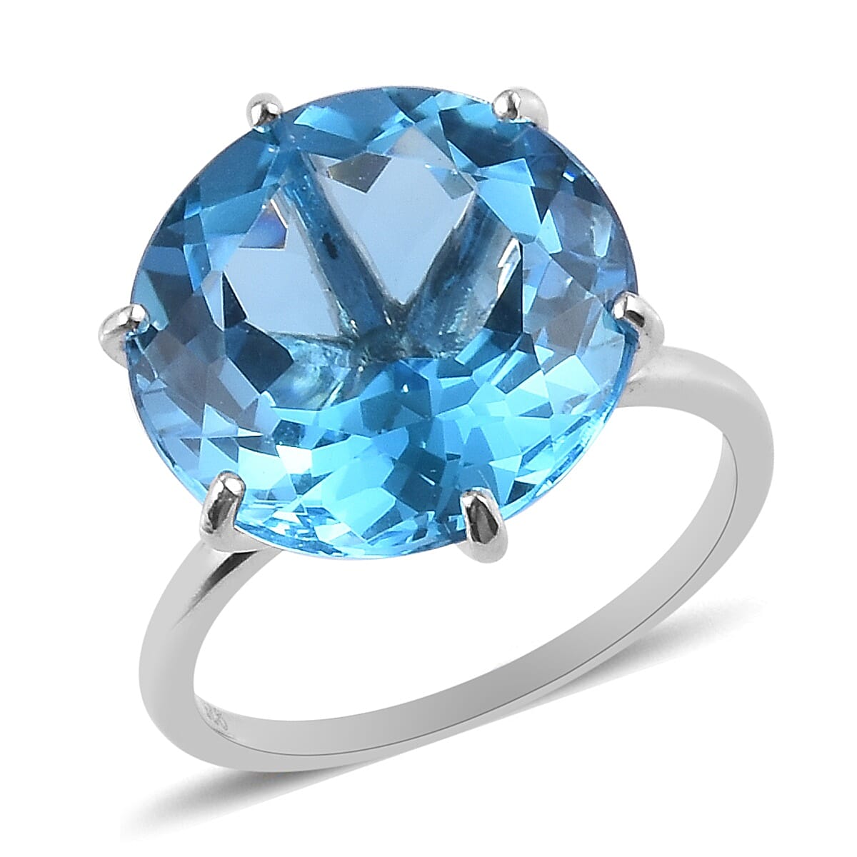 Swiss Blue Topaz Solitaire Ring in Platinum Overlay Sterling Silver  12.00 Ct.