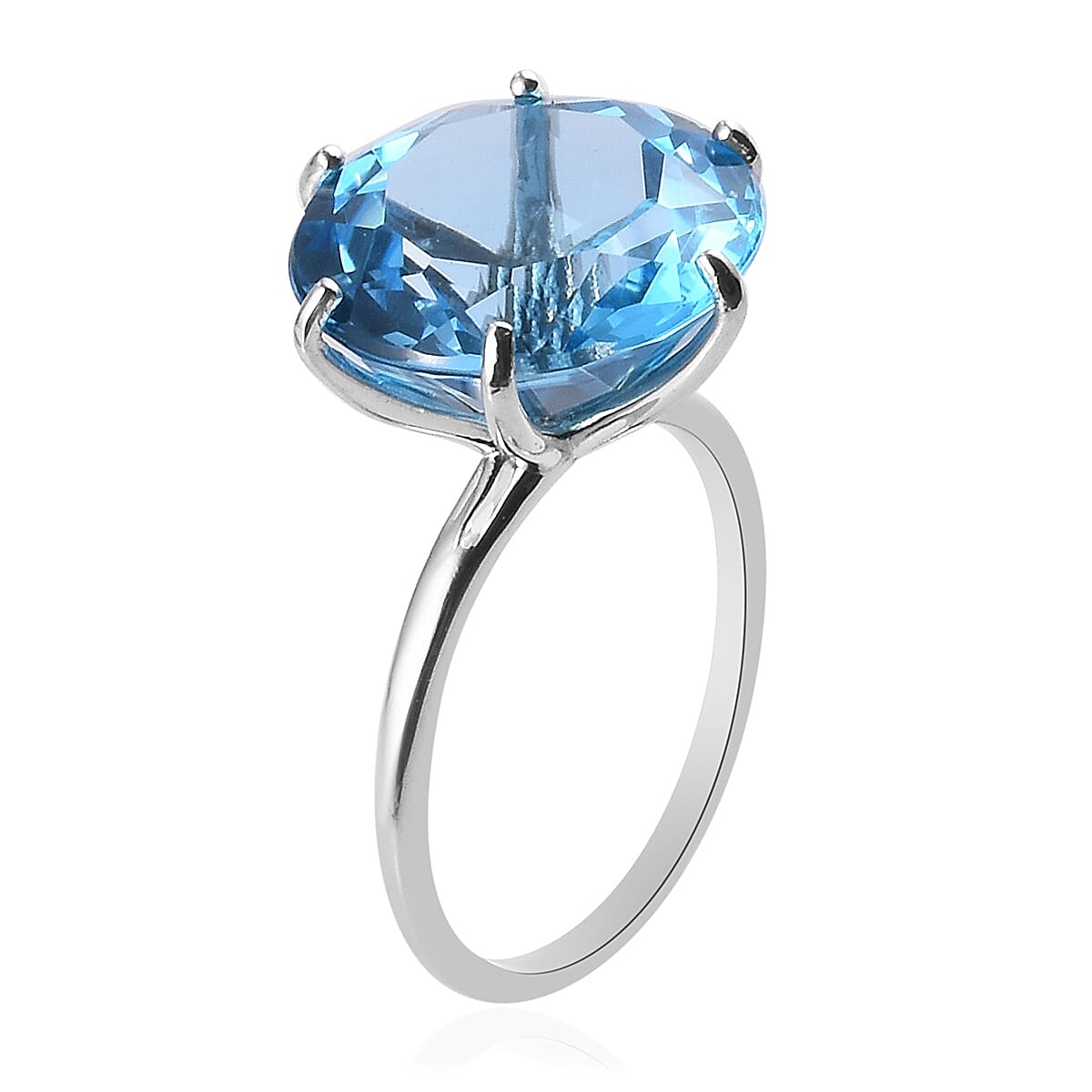 Swiss Blue Topaz Solitaire Ring in Platinum Overlay Sterling Silver  12.00 Ct.
