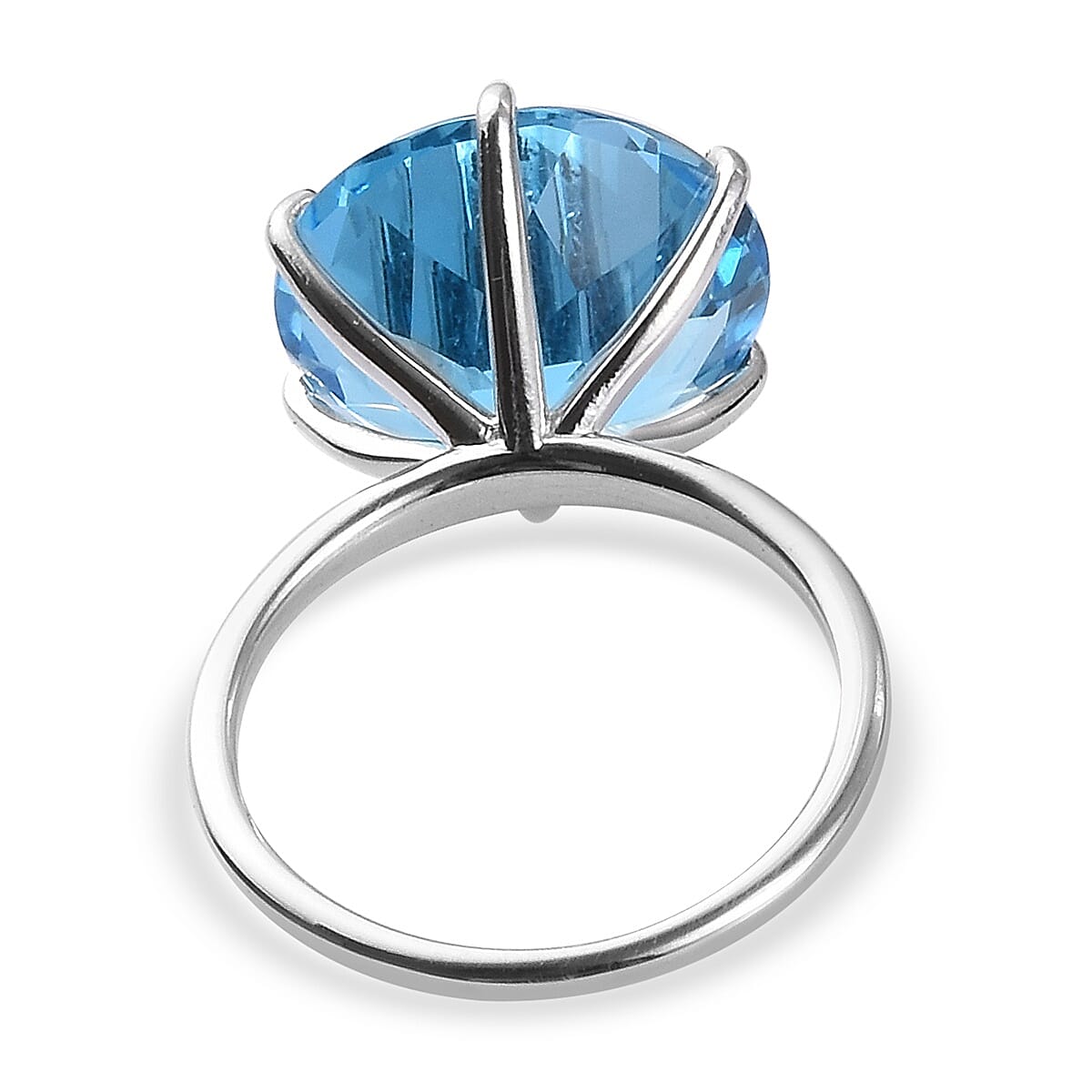 Swiss Blue Topaz Solitaire Ring in Platinum Overlay Sterling Silver  12.00 Ct.