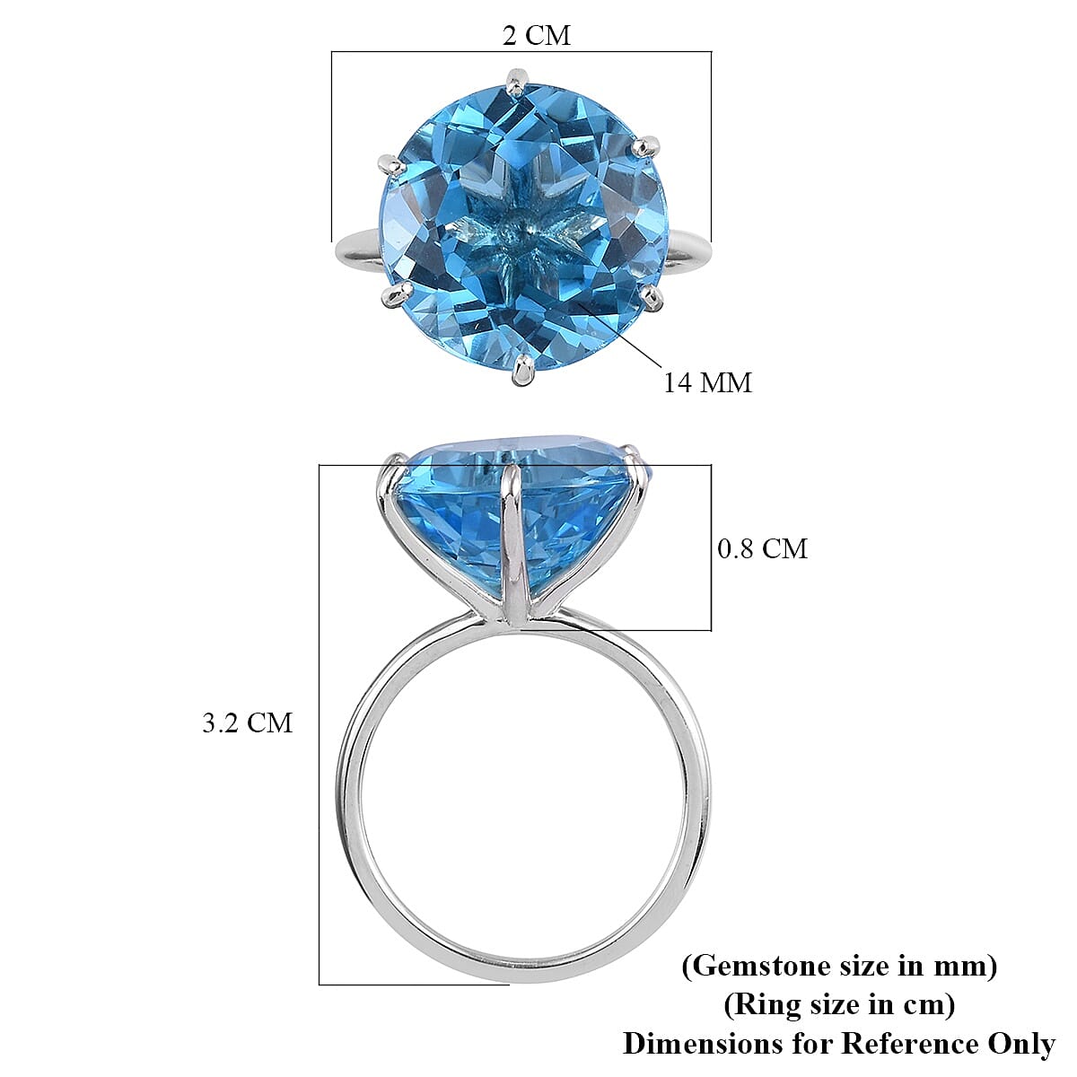 Swiss Blue Topaz Solitaire Ring in Platinum Overlay Sterling Silver  12.00 Ct.
