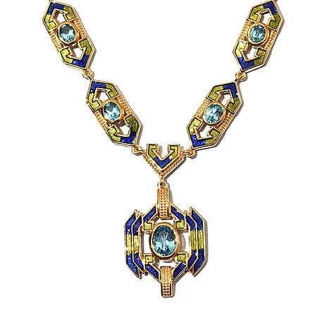 Electric Blue Topaz Enamelled Necklace (Size 18) in 18K Yellow Gold Vermeil Overlay Sterling Silver 5.50  Ct, Silver Wt. 28.00 Gms