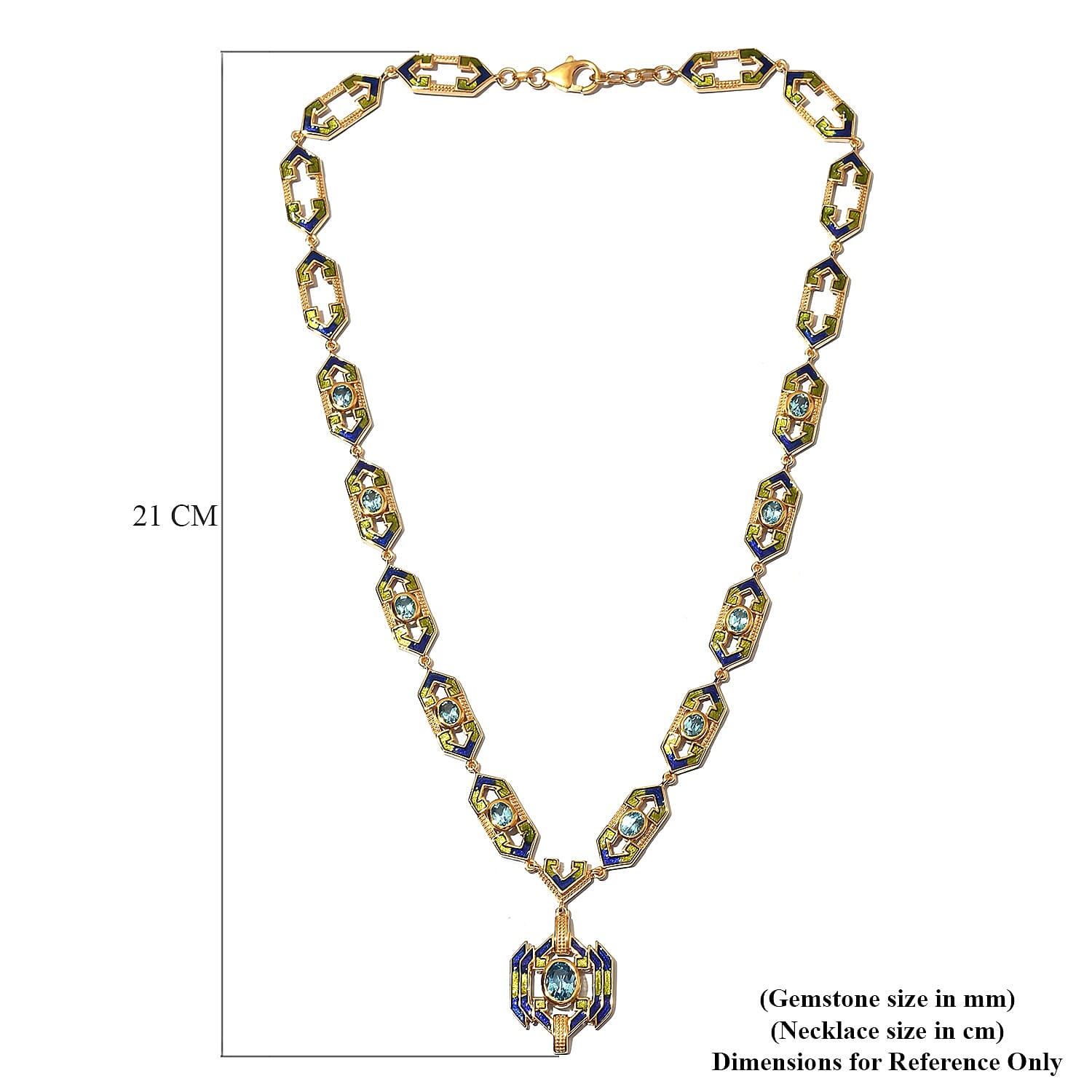 Electric Blue Topaz Enamelled Necklace (Size 18) in 18K Yellow Gold Vermeil Overlay Sterling Silver 5.50  Ct, Silver Wt. 28.00 Gms