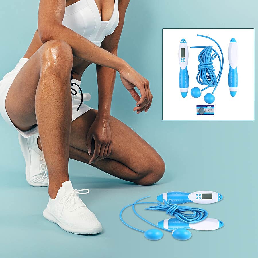 Electronic Counting Skipping Rope in Blue and White
