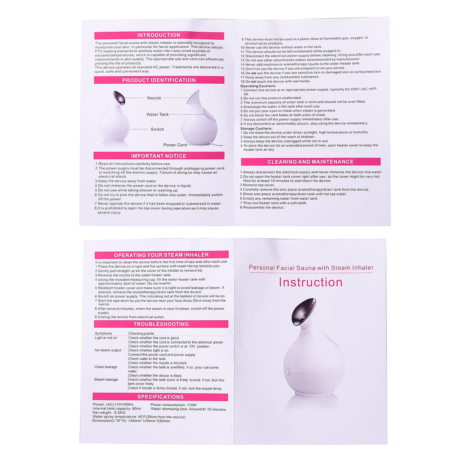 Facial Steamer with One-Click Start/Stop in White