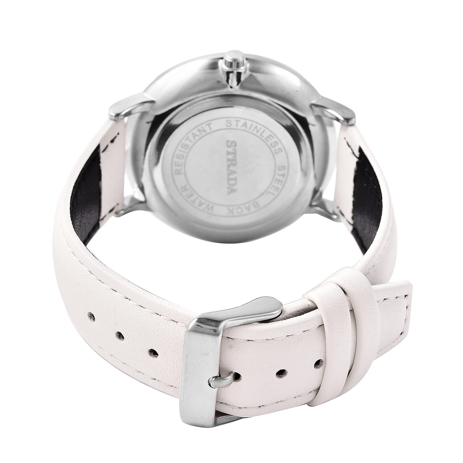 STRADA Japanese Movement Multi Colour Austrian Crystal Studded Water Resistant Watch with White Colour Strap