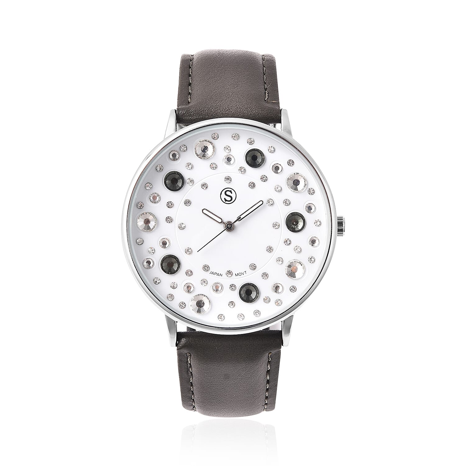 STRADA Japanese Movement Multi Colour Austrian Crystal Studded Water Resistant Watch with Dark Grey Colour Strap