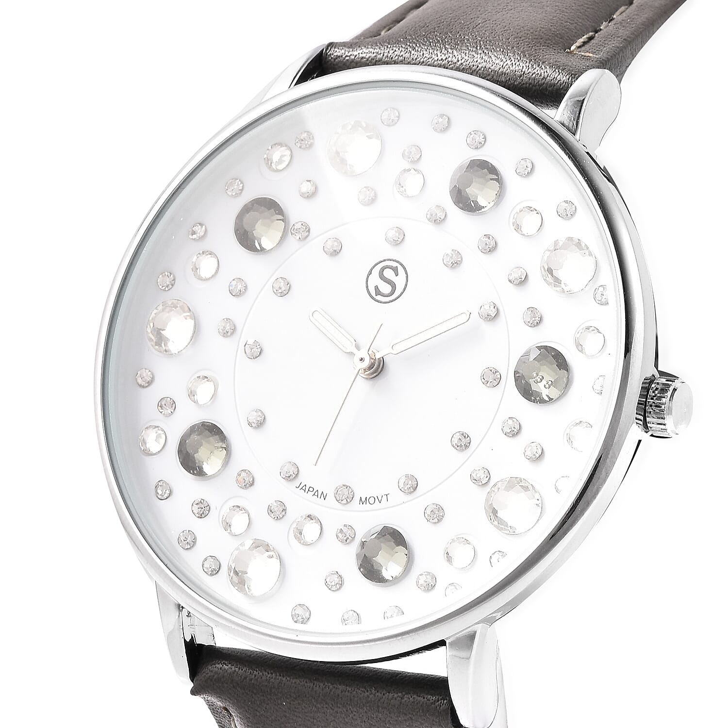STRADA Japanese Movement Multi Colour Austrian Crystal Studded Water Resistant Watch with Dark Grey Colour Strap