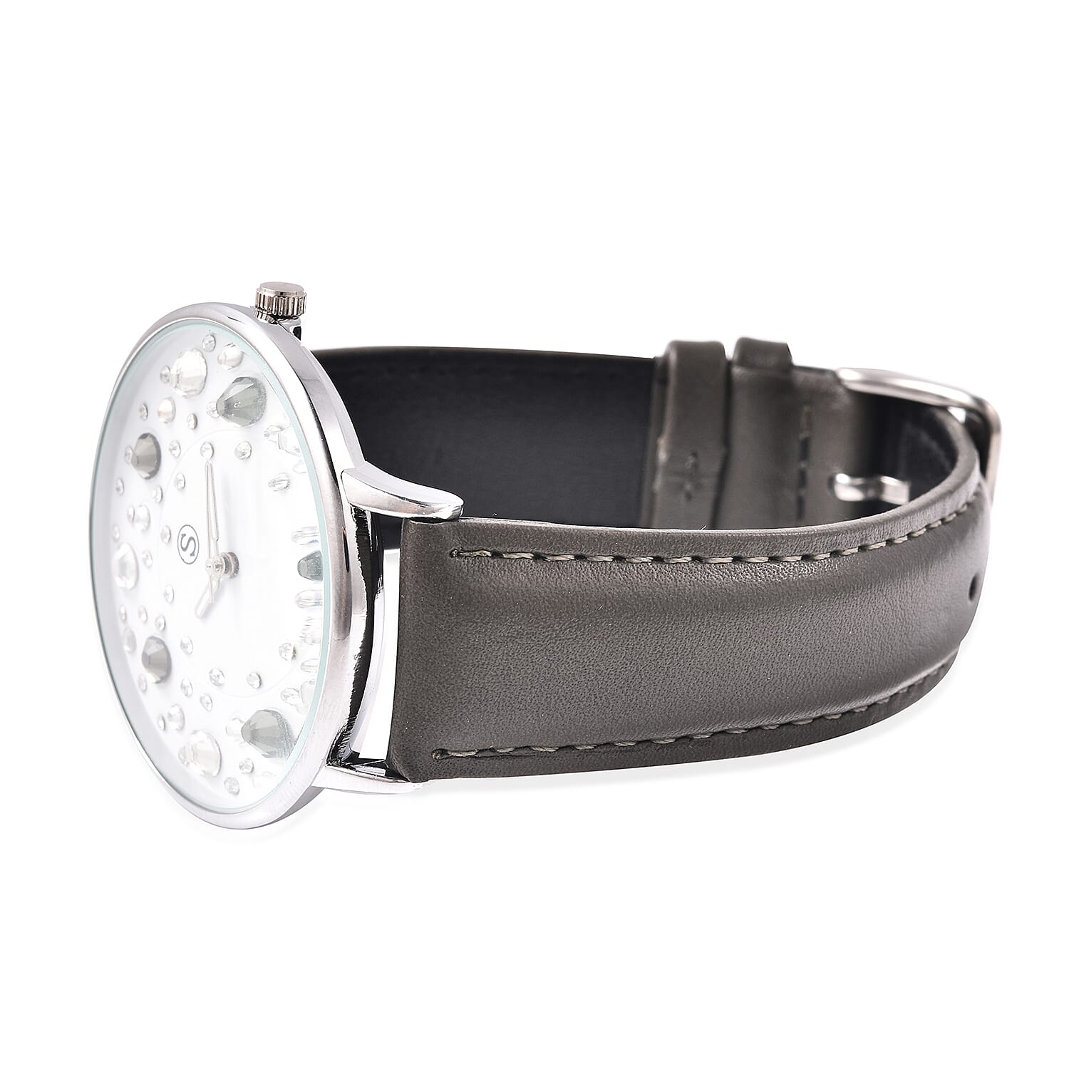 STRADA Japanese Movement Multi Colour Austrian Crystal Studded Water Resistant Watch with Dark Grey Colour Strap