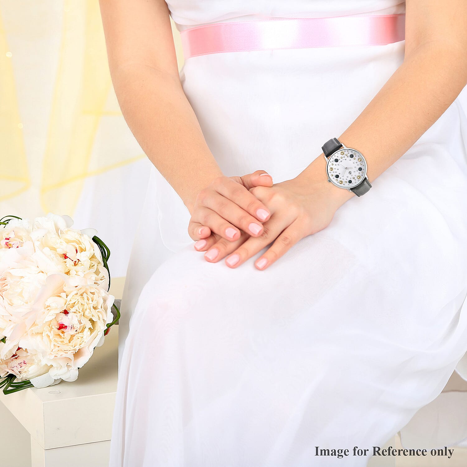 STRADA Japanese Movement Multi Colour Austrian Crystal Studded Water Resistant Watch with Green Colour Strap