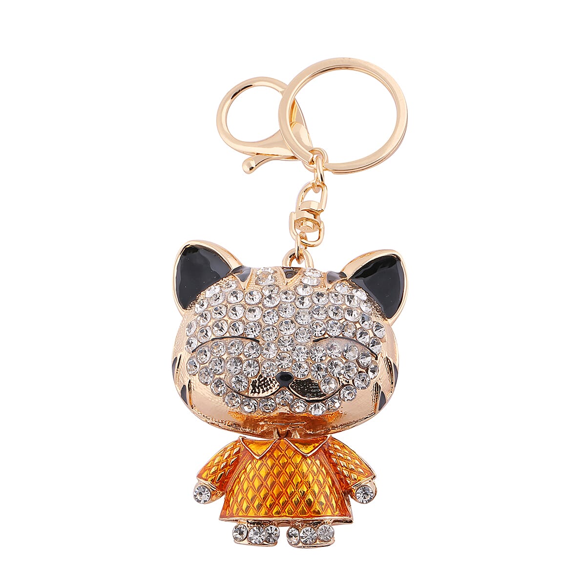 3 Piece Set - Multi Colour and White Austrian Crystal Enamelled Unicorn, Cat and Handbag Key Chain in Silver and Gold Tone