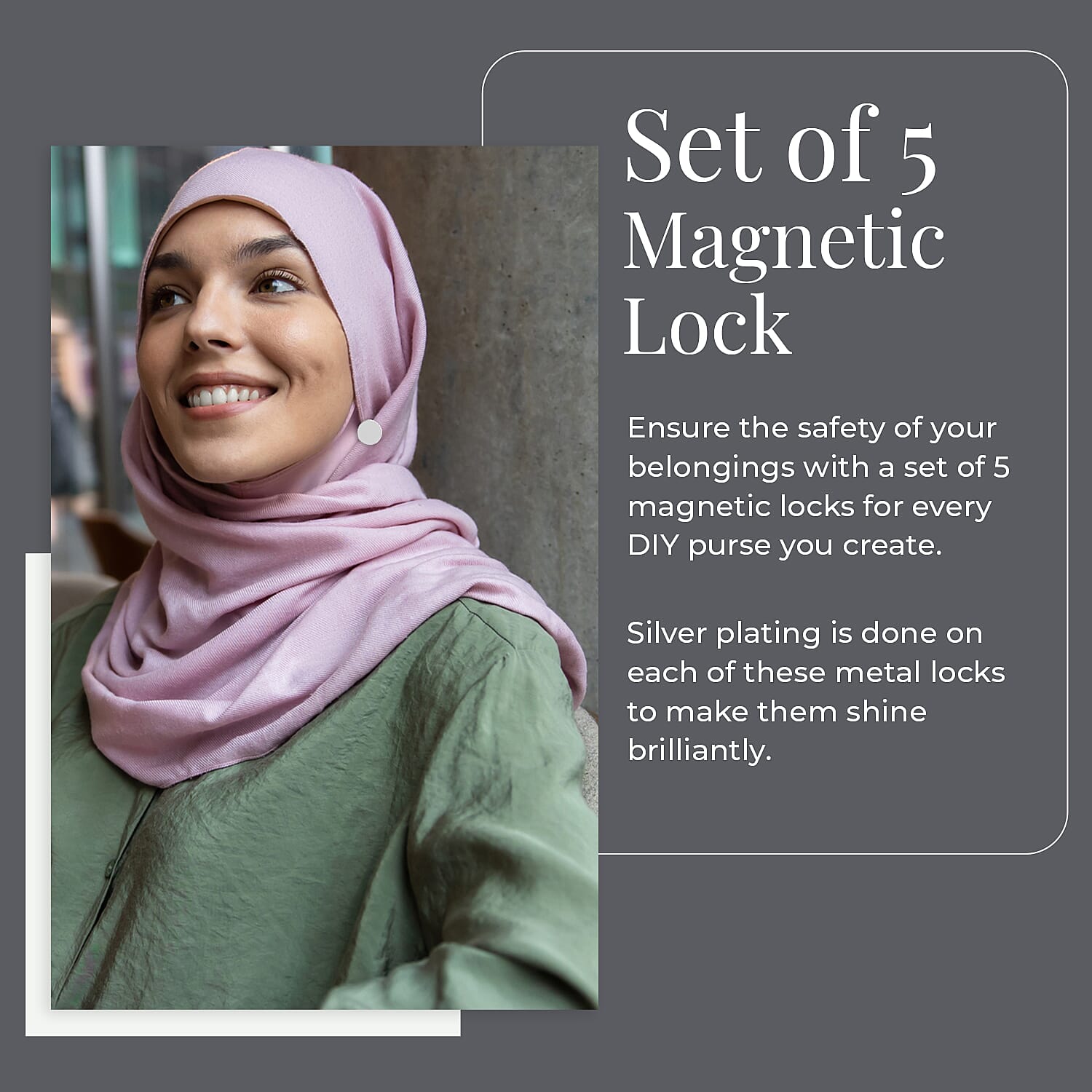 Set of 5 - Magnetic Lock (12mm) in Silver Tone