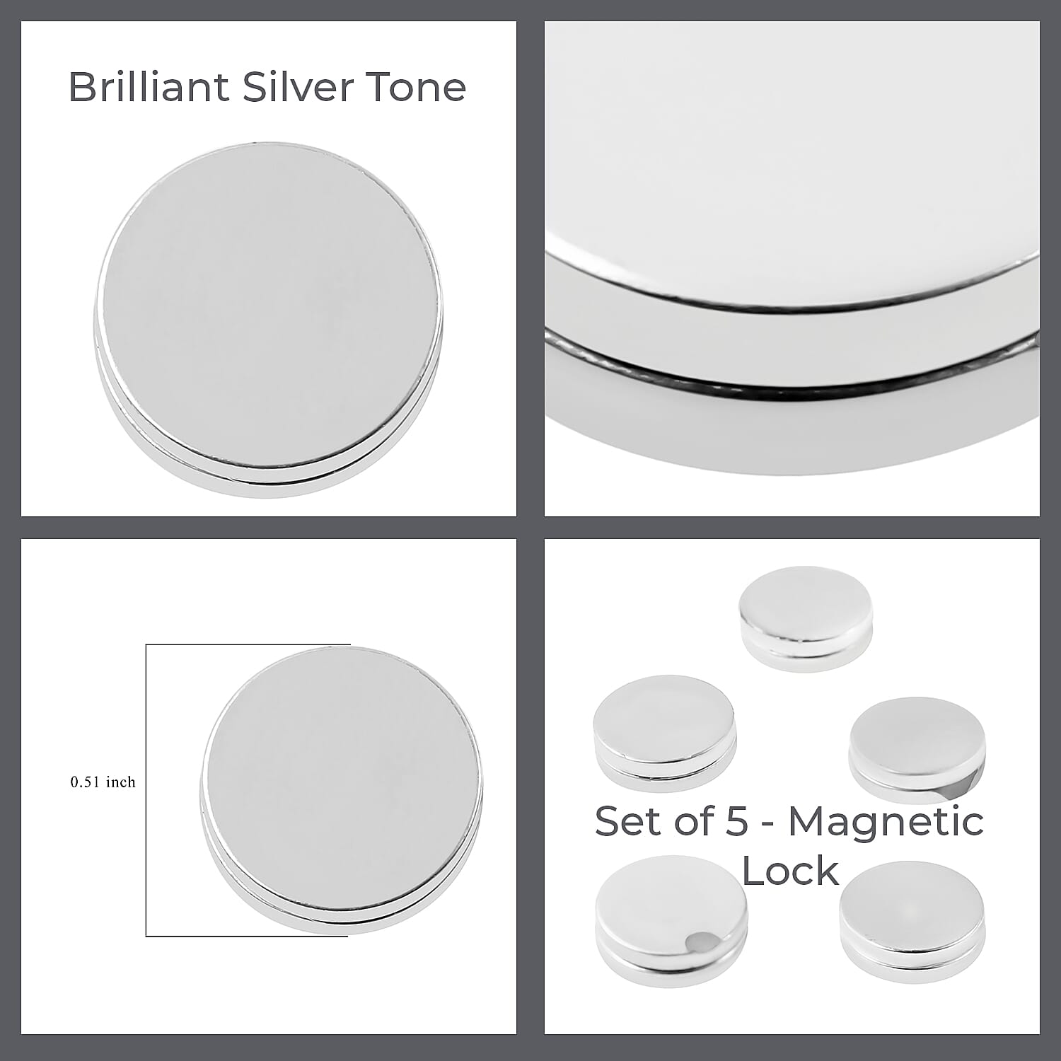 Set of 5 - Magnetic Lock (12mm) in Silver Tone