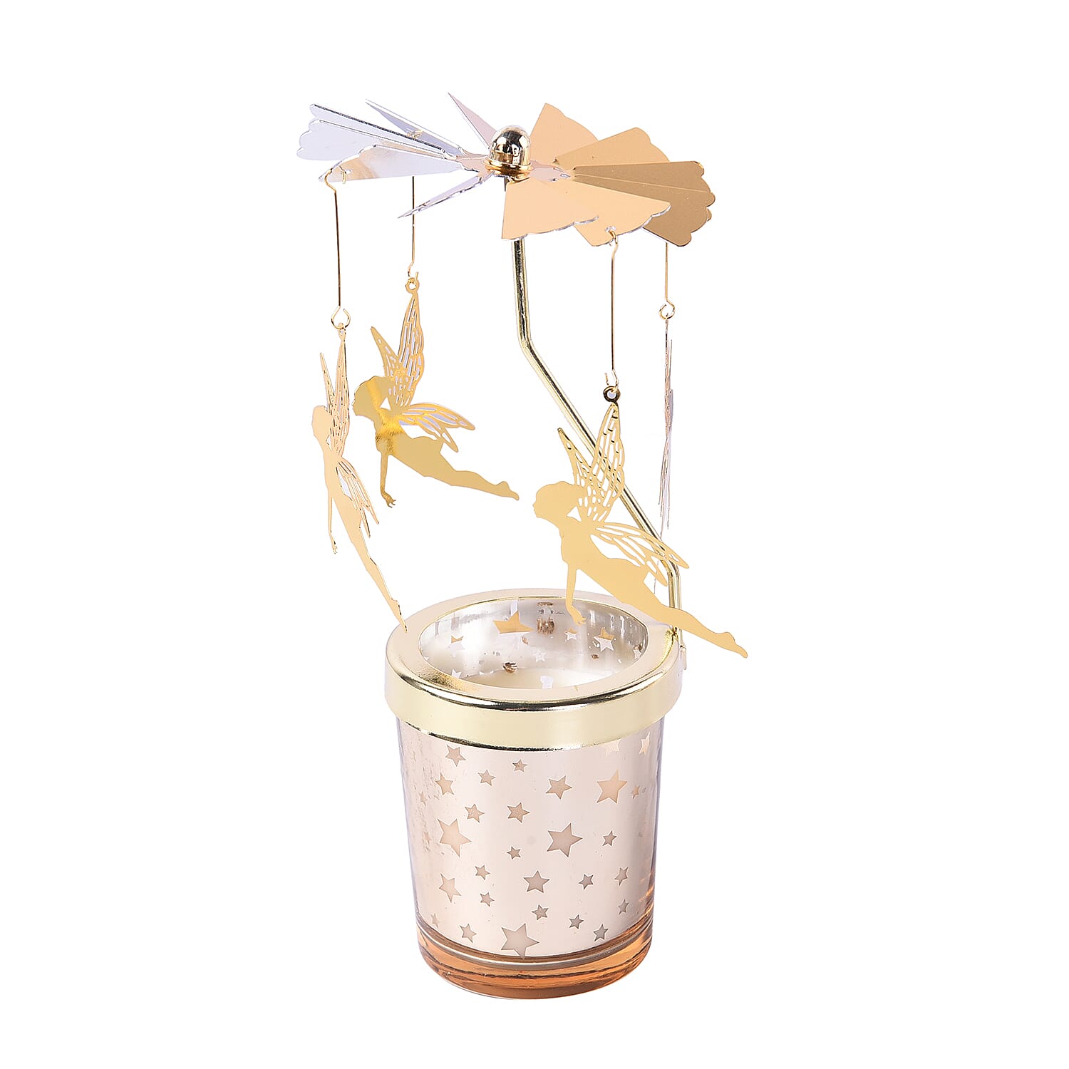 The 5th Season - Galaxy Glass Candle Holder with Spinning Golden Flying Angels (Size 18x10x5.5cm)