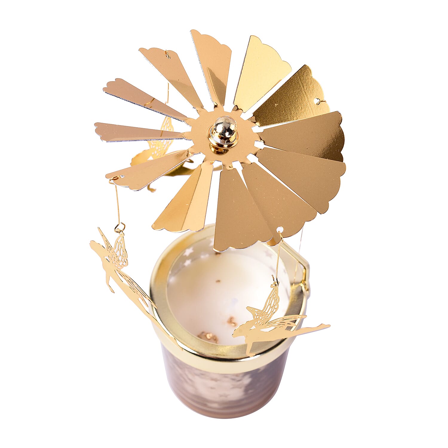 The 5th Season - Galaxy Glass Candle Holder with Spinning Golden Flying Angels (Size 18x10x5.5cm)