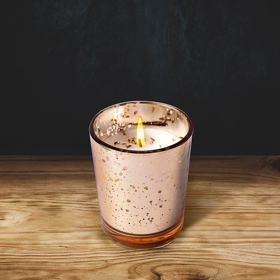 The 5th Season - Wave Point Glass Candle Holder with Spinning Golden Leaves (Size 18x10x5.5cm)